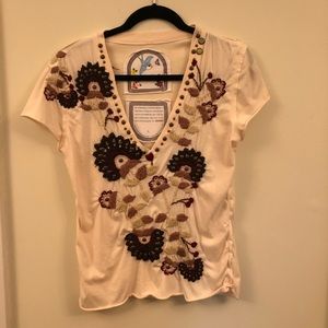 Cream embroidered tshirt